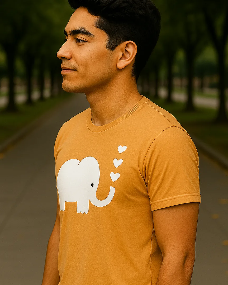 Camiseta Elefante con Corazones color Camel