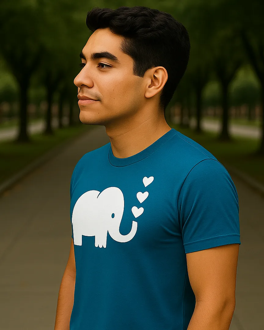 Camiseta Elefante con Corazones color Azul Turqui