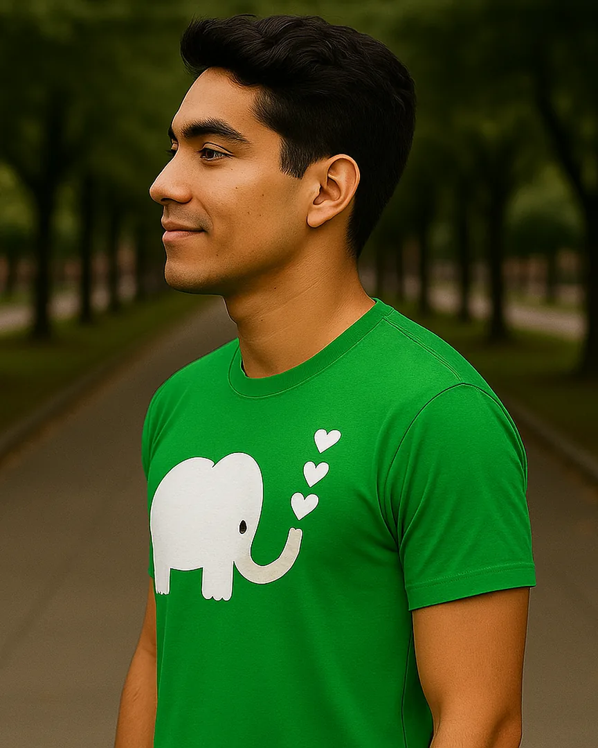 Camiseta Elefante con Corazones color Verde Cali