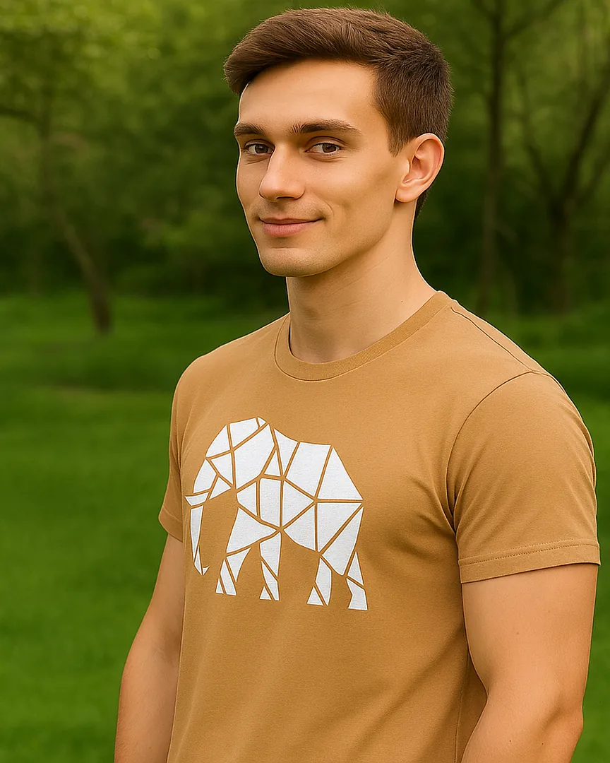 Camiseta Elefante Geométrico color Camel
