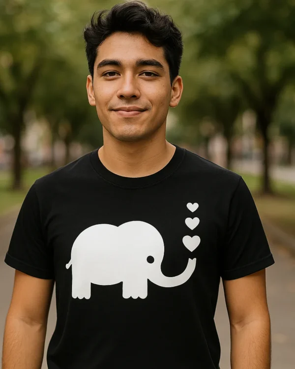 Camiseta Elefante con Corazones color Negro