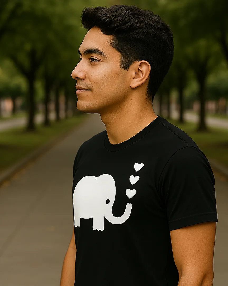 Camiseta Elefante con Corazones color Negro