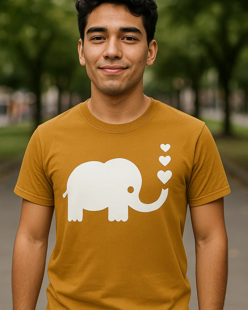 Camiseta Elefante con Corazones color Camel