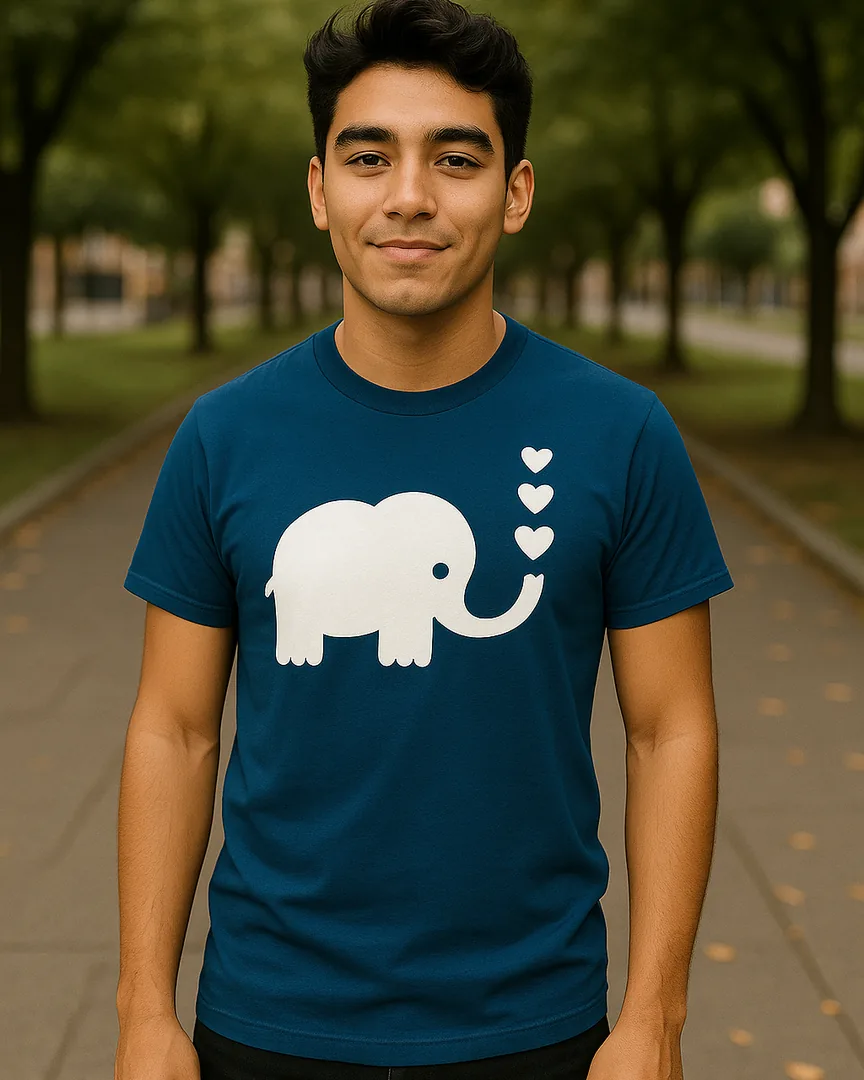 Camiseta Elefante con Corazones color Azul Turqui
