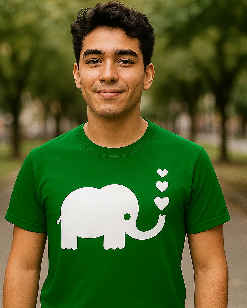 Camiseta Elefante con Corazones color Verde Cali