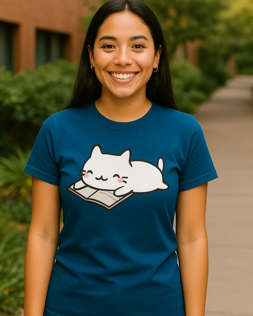 Camiseta Gatito Lector color Azul Turqui