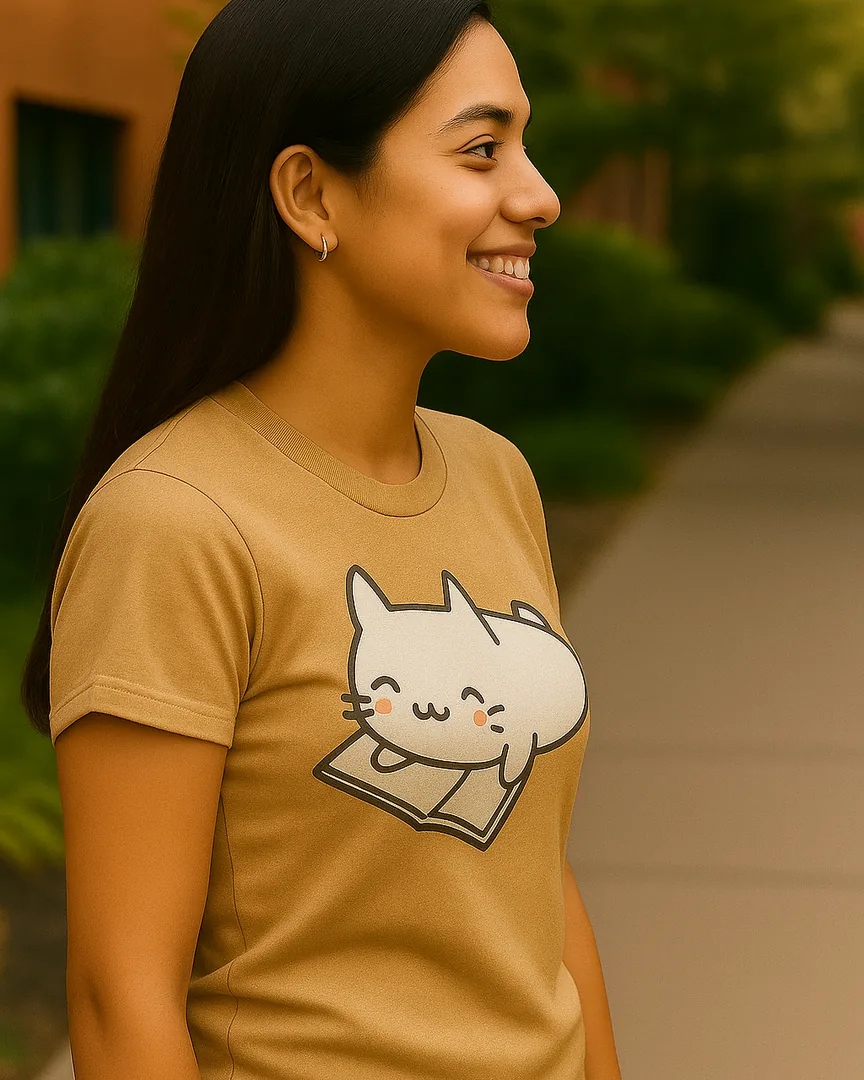 Camiseta Gatito Lector color Camel
