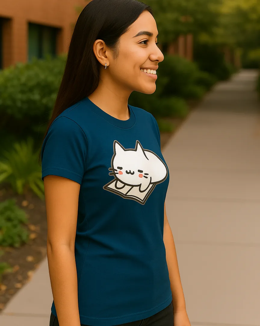 Camiseta Gatito Lector color Azul Turqui