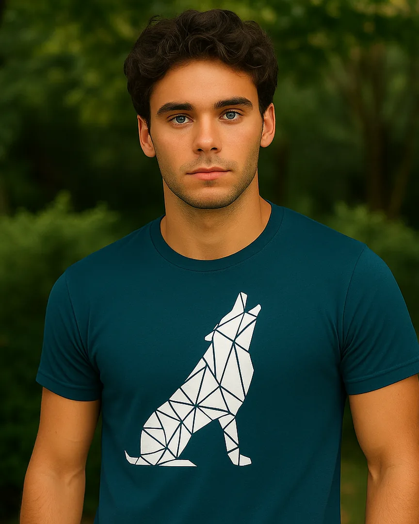 Camiseta Lobo Geométrico color Azul Turqui
