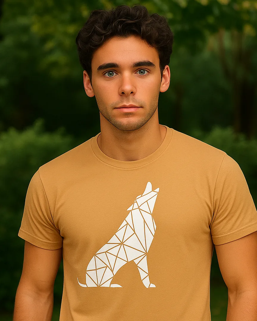 Camiseta Lobo Geométrico color Camel