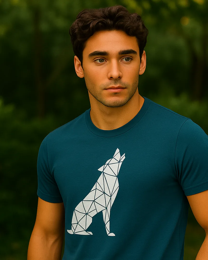 Camiseta Lobo Geométrico color Azul Turqui