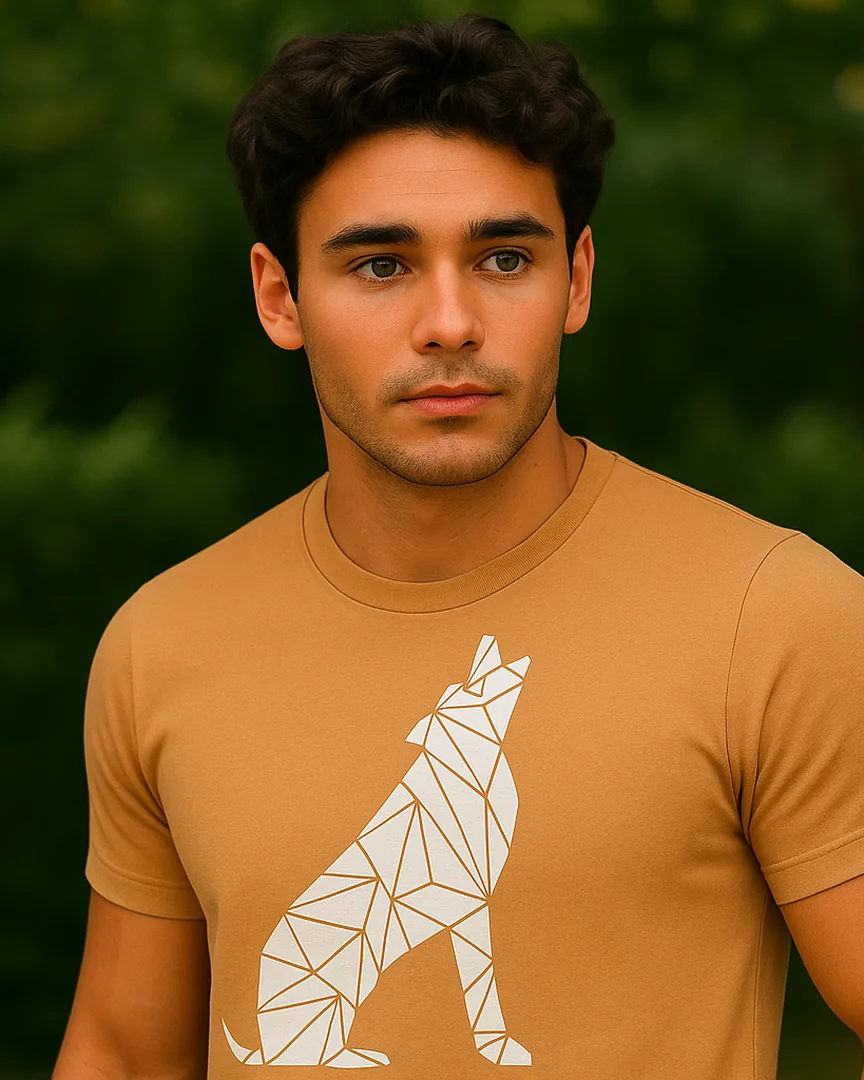 Camiseta Lobo Geométrico color Camel