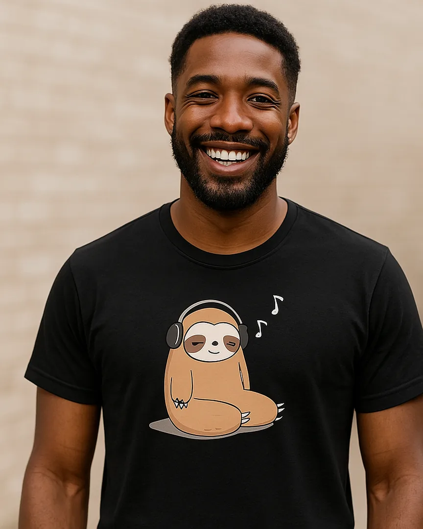 Camiseta Perezoso con Audífonos color Negro