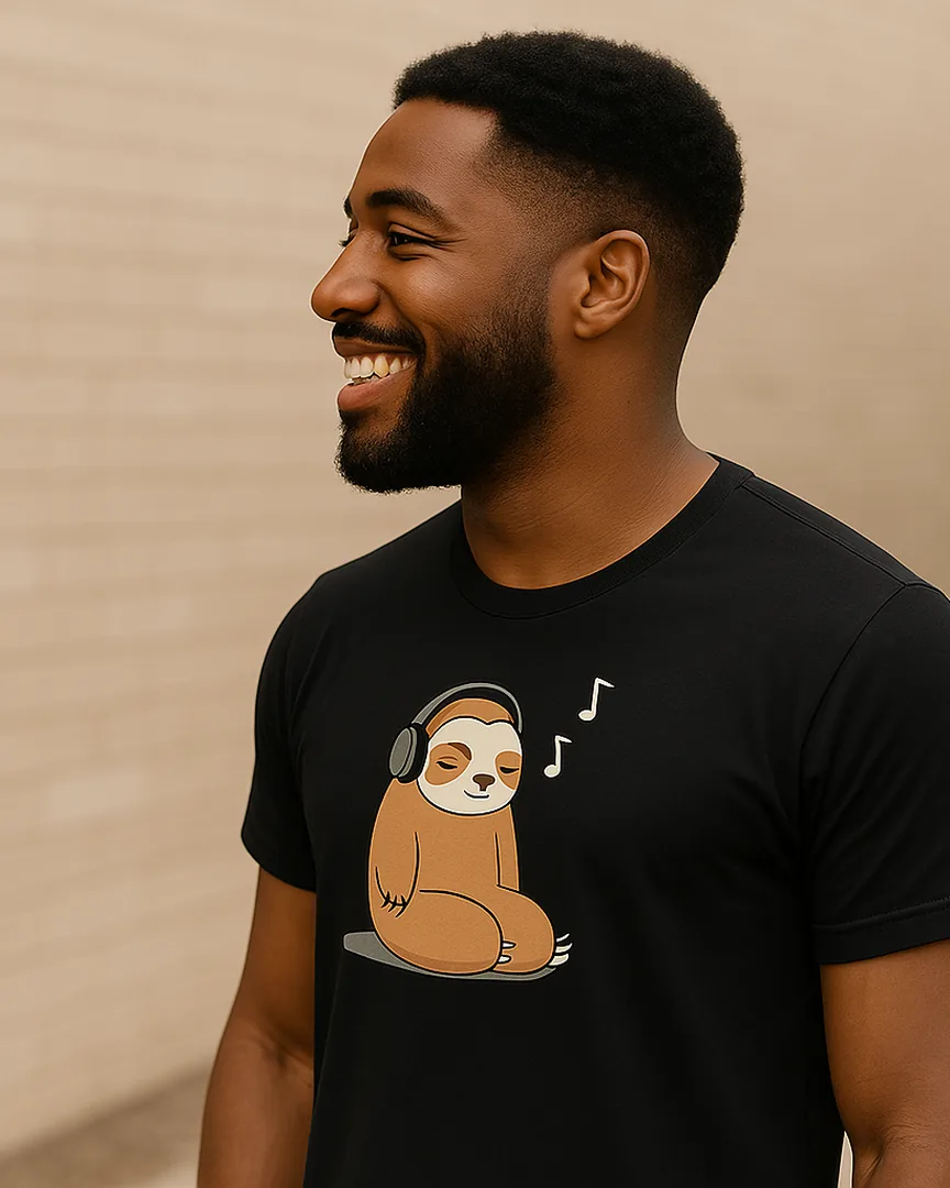 Camiseta Perezoso con Audífonos color Negro