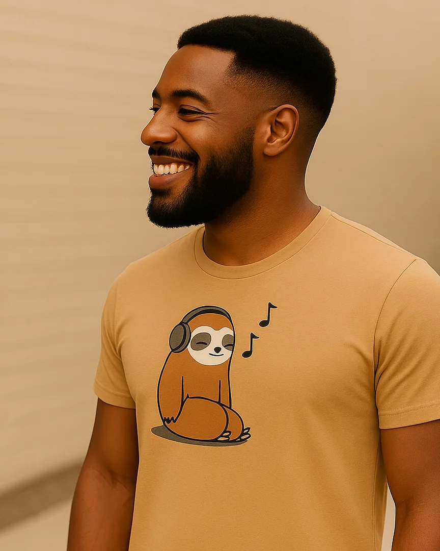 Camiseta Perezoso con Audífonos color Camel