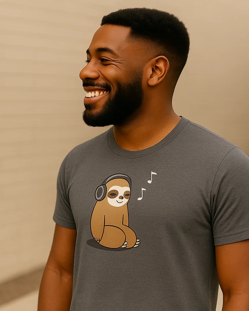 Camiseta Perezoso con Audífonos color Gris Jaspe