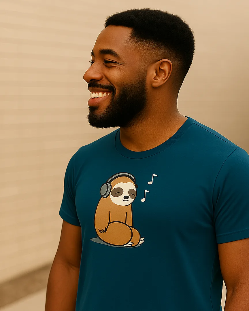 Camiseta Perezoso con Audífonos color Azul Turqui