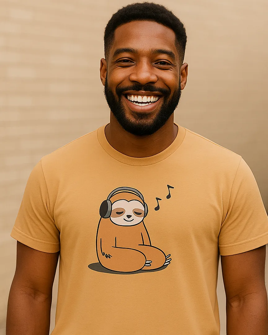 Camiseta Perezoso con Audífonos color Camel