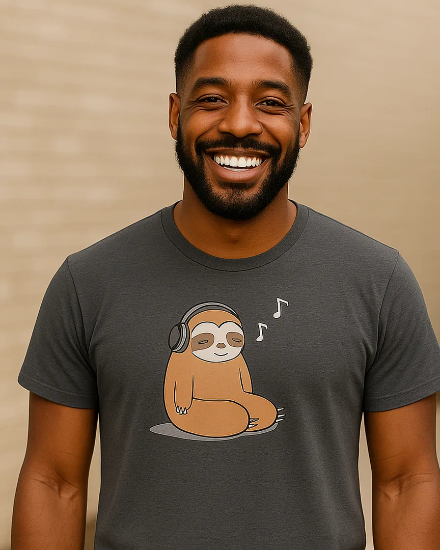 Camiseta Perezoso con Audífonos color Gris Jaspe