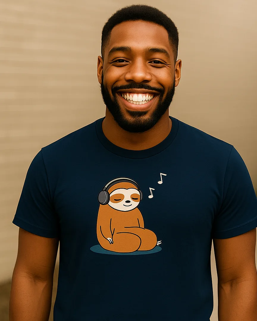 Camiseta Perezoso con Audífonos color Azul Turqui