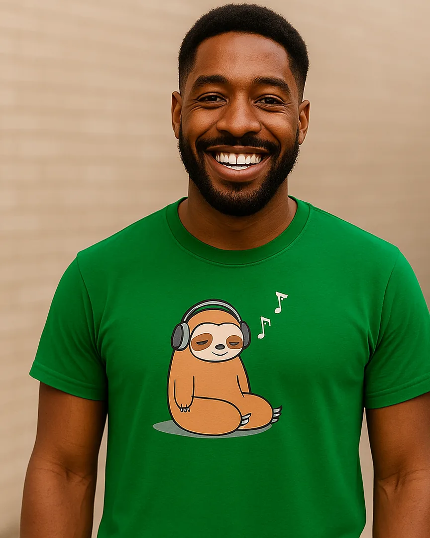 Camiseta Perezoso con Audífonos color Verde Cali